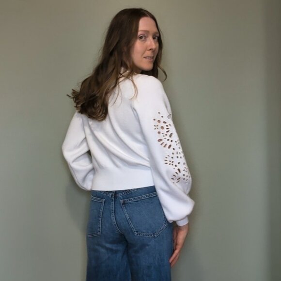 Vici White Floral Cutout Sweater M Romantic Soft - Picture 3 of 8